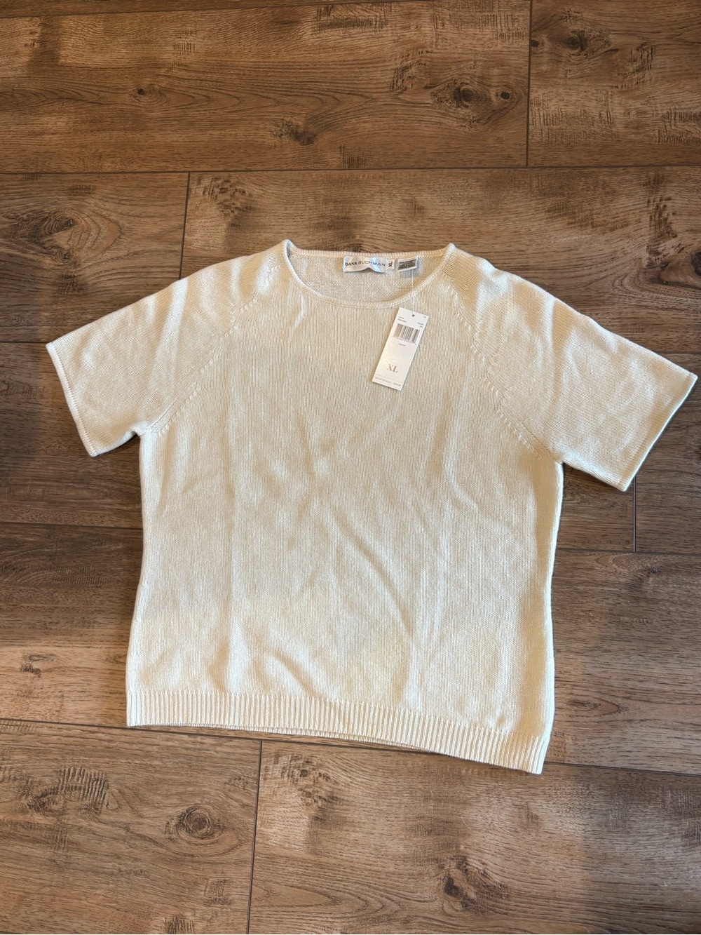 Dana Buchman 100% Cashmere Short Sleeve Knit Sweater Cream Size XL NWT
